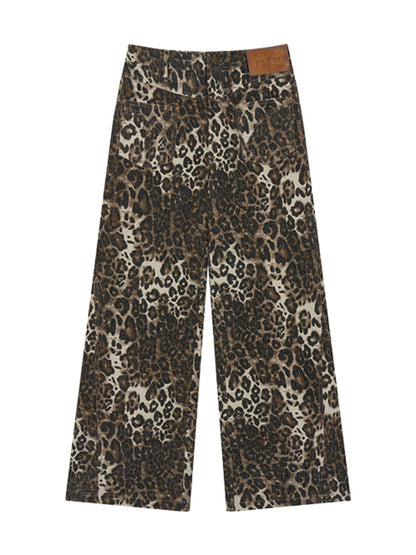 Leopard Print Camo Wide-Leg Cargo Pants