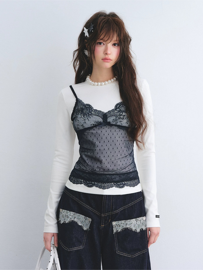 Lace Layered Illusion Long Sleeve T-Shirt