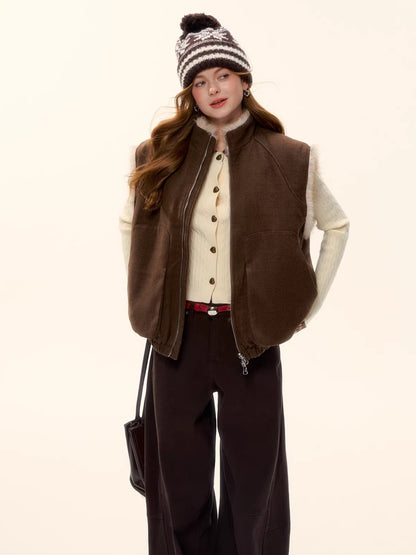 Vintage Reversible Wool-Blend Faux Fur Vest