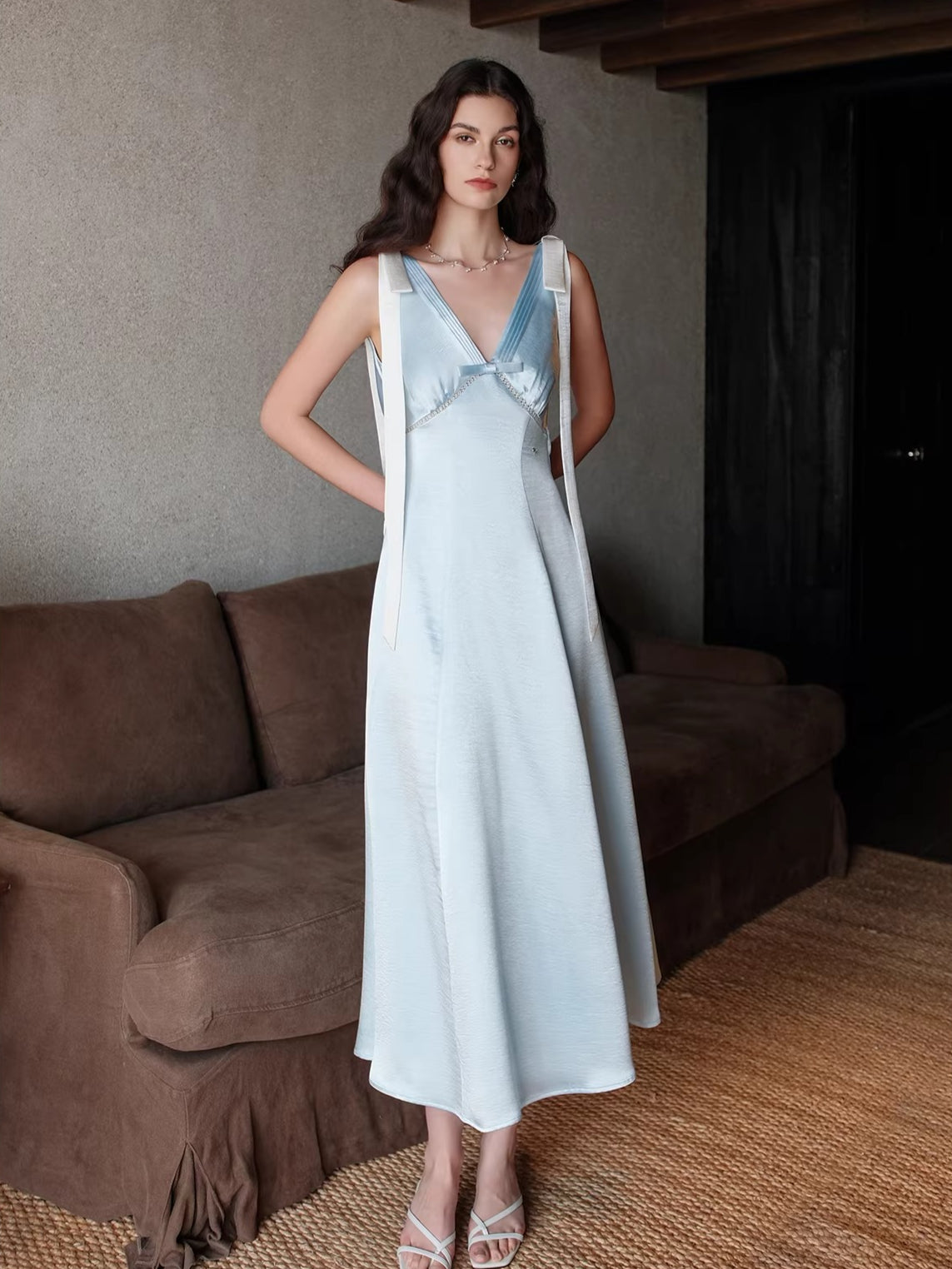 V-Neck Cutout High-Waist Maxi Dress