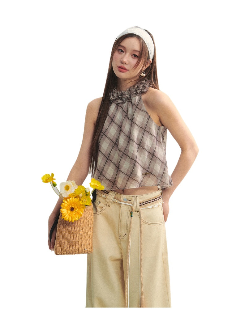 Ruched Ruffle Halter Top - CHINASQUAD