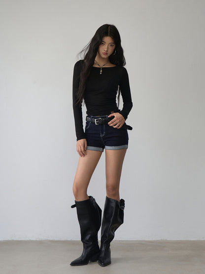 Straight-leg Cuffed Denim Shorts - CHINASQUAD