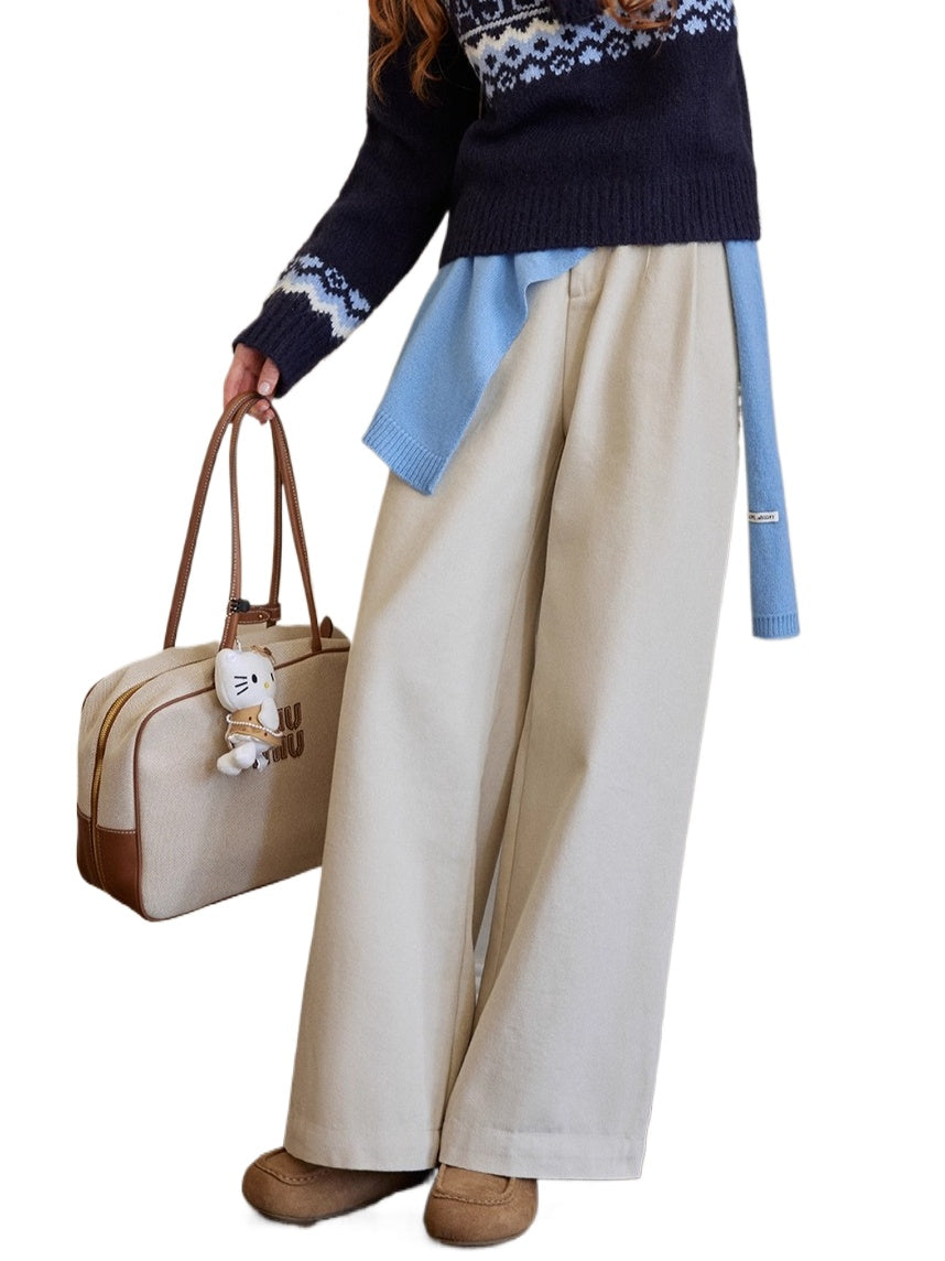 Plaid Cuff Belted High-Waist Wide-Leg Pants