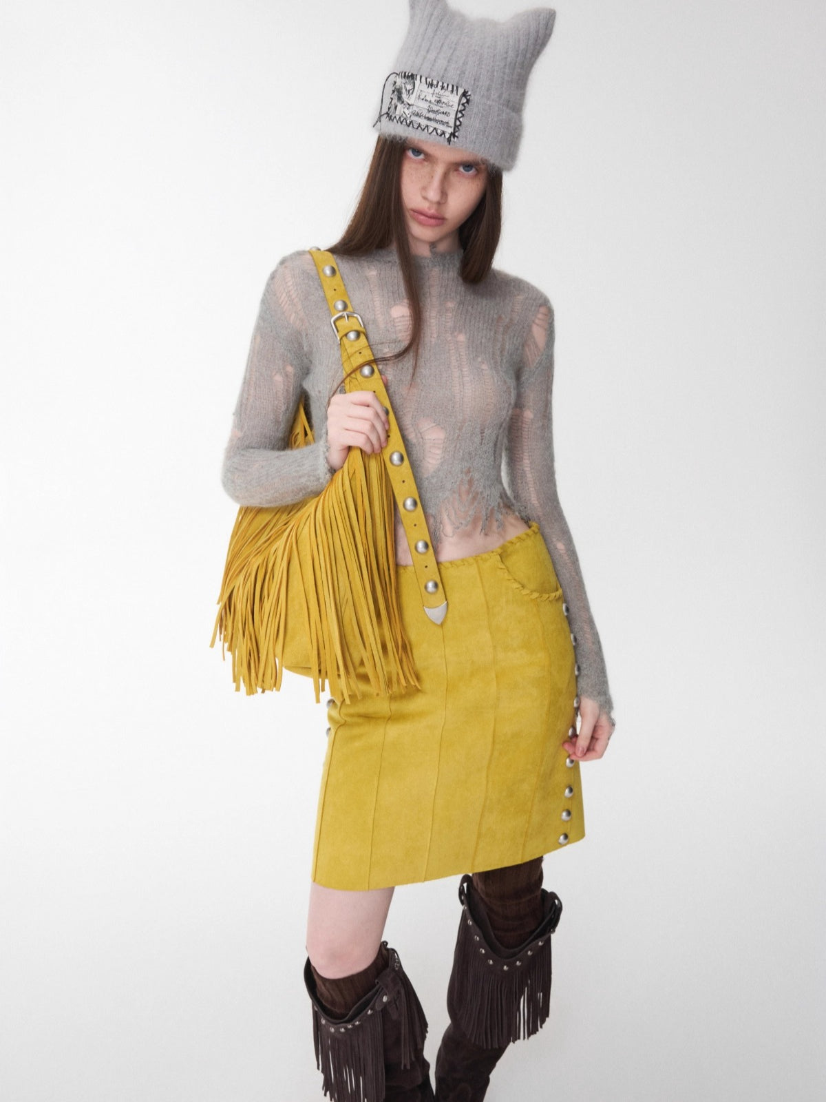 Mohair Distressed Fitted Cropped Sweater