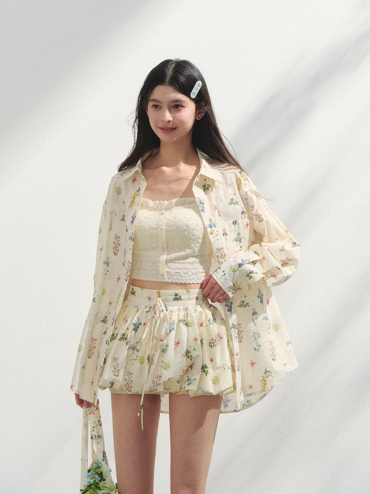 Floral Print Vacation Vibe Shirt &amp; Skirt Set