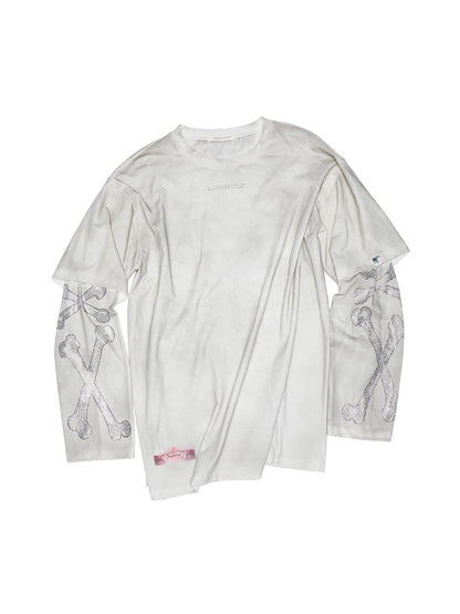 Rhinestone Logo Fake Two-piece Washed T-shirt