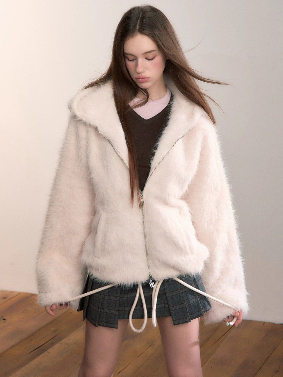 Fuzzy Hooded Plush Sweatshirt Jacket