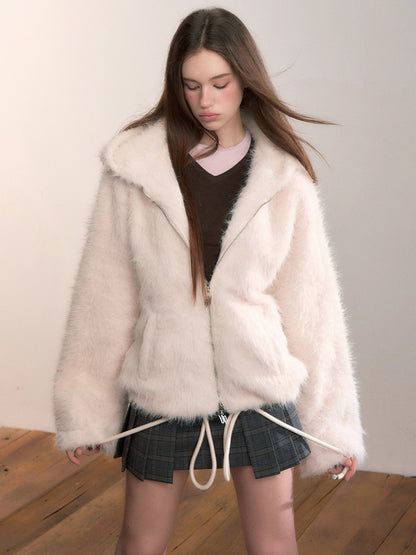 Fuzzy Hooded Plush Sweatshirt Jacket