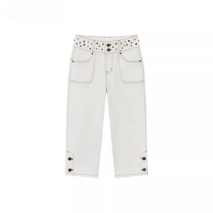 Studded Belt Cropped Denim Pants