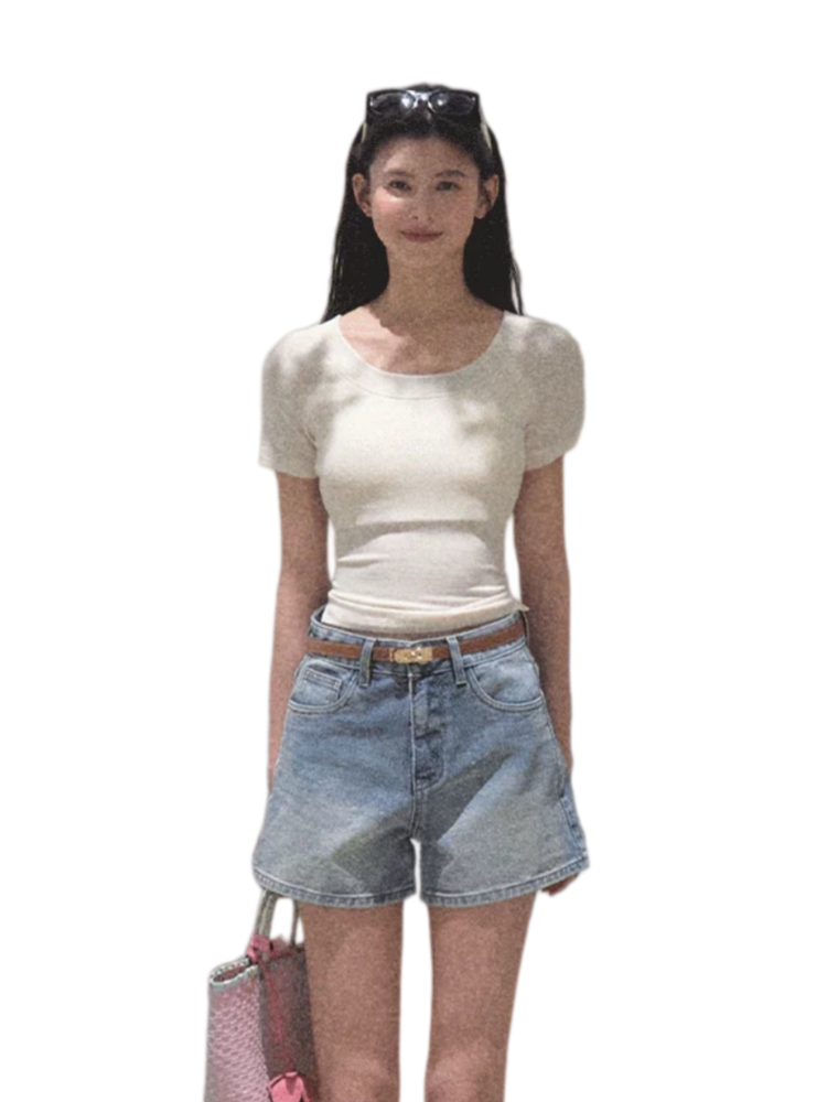 Turn-Back Glance Bow Backless Slim-Fit T-Shirt