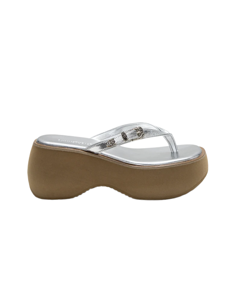 Platform Wedge Leather Flip-Flops