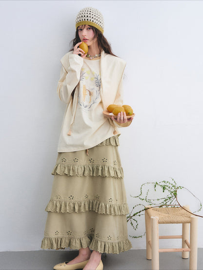 Bohemian Tiered Embroidered Maxi Skirt