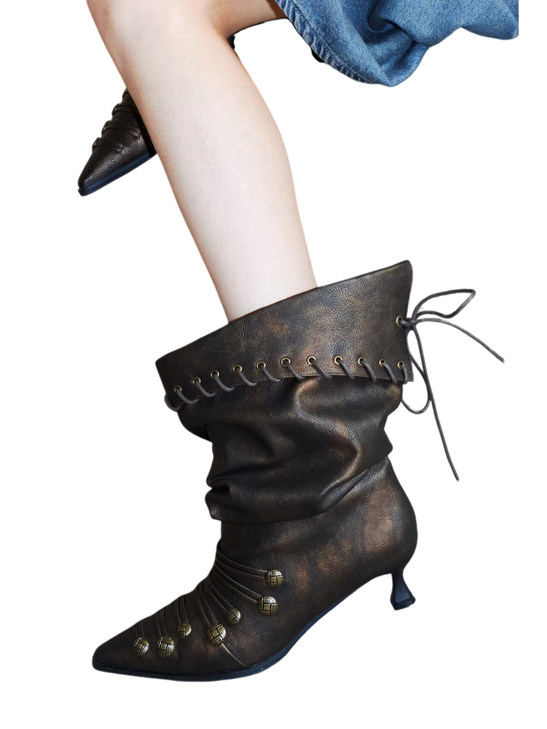 Buckle Pointed-Toe Mid-Calf Boots
