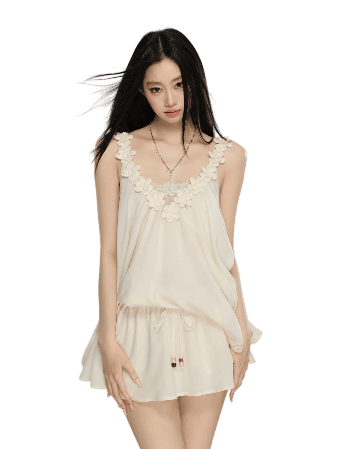 Elegant Lace-Trim V-Neck Cami &amp; Flowing Skort Set