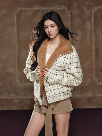 Faux Shearling Collar Wool-Blend Padded Jacket