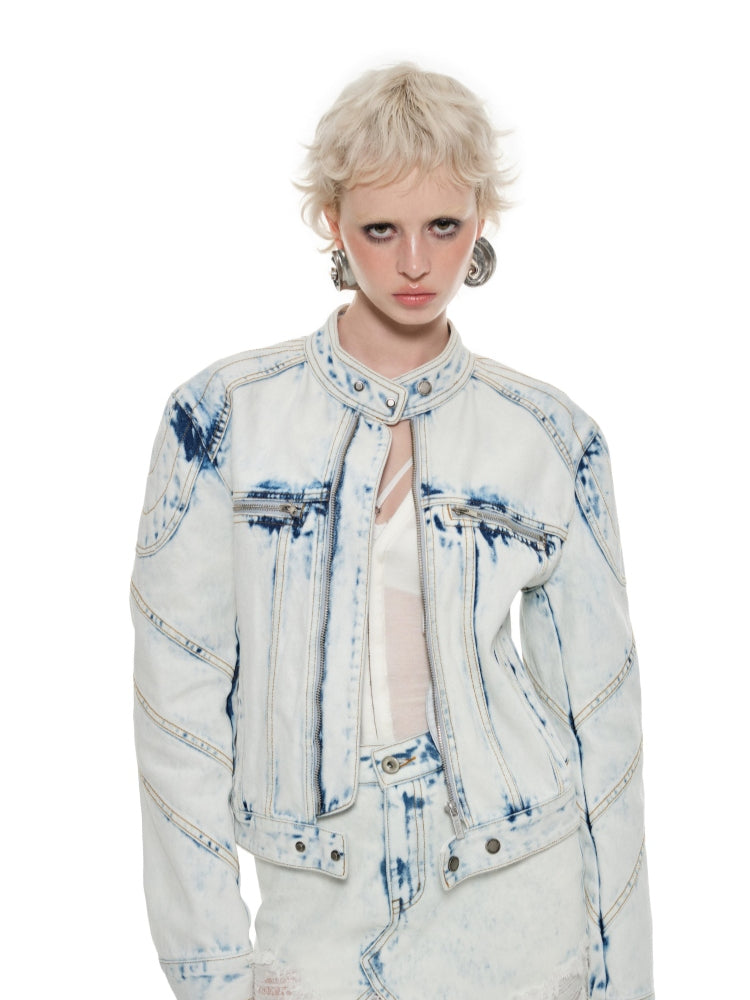 Light Blue Denim Biker Jacket