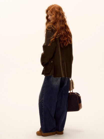 Plaid Corduroy Padded Workwear Jacket