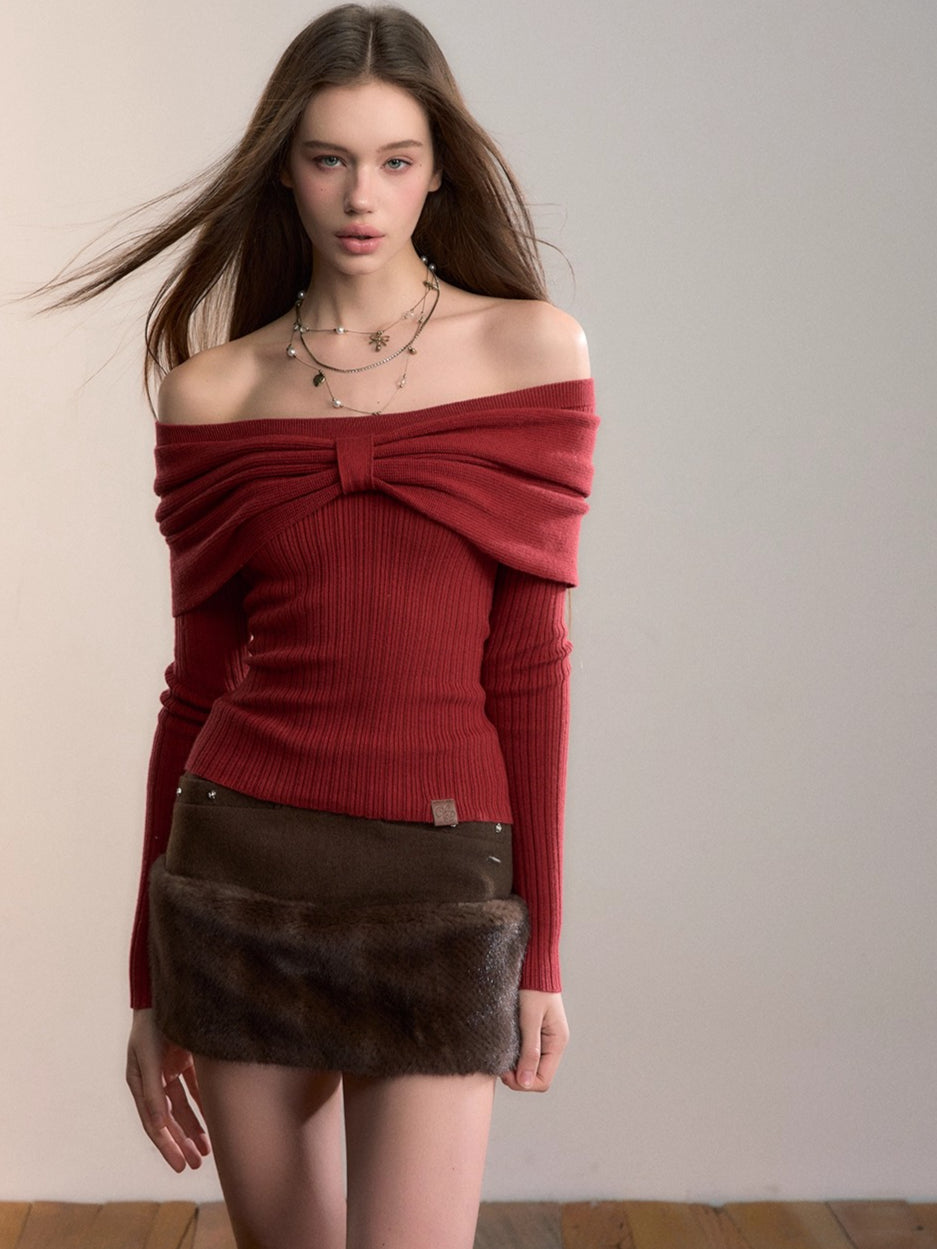 Faux Fur-Trimmed Wool Blend Mini Skirt