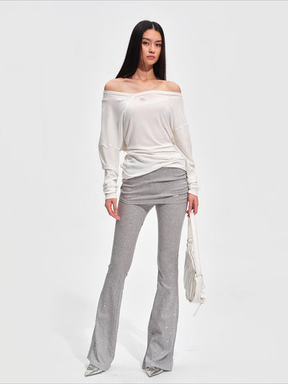 Sparkly Faux Layered Knit Flared Pants