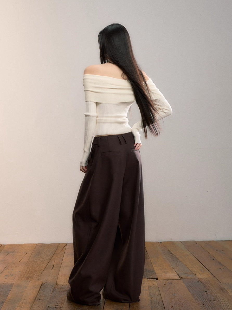 Off-Shoulder Bow Detail Knit Crewneck