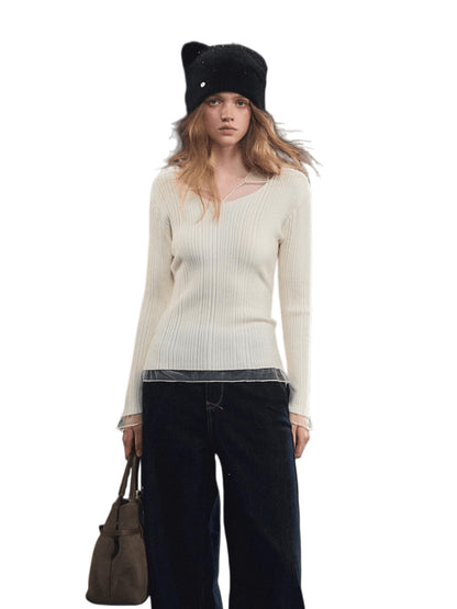 Mesh-Panel High-Stretch Base Crewneck