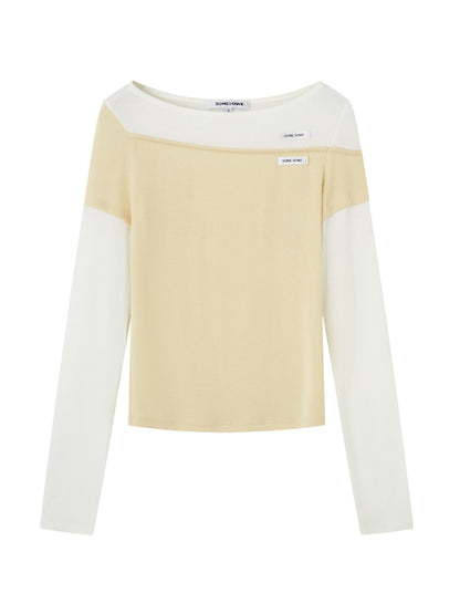 Irregular Fake Two-Piece Color-Block Knit T-shirt