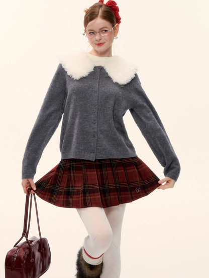 Vintage Red Plaid Wool-Blend Mini Skirt
