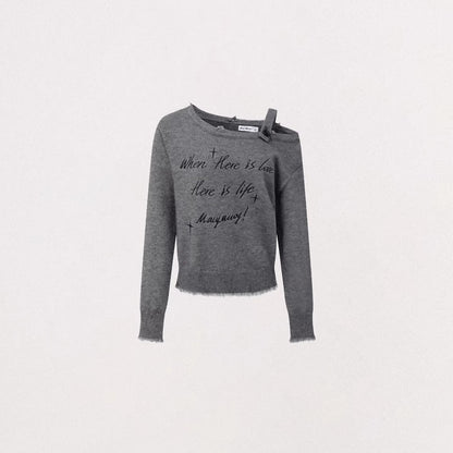 Deconstructed Off-Shoulder Embroidered Knit Sweater