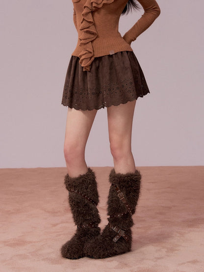 Suede-Touch Embroidered Mini Skirt