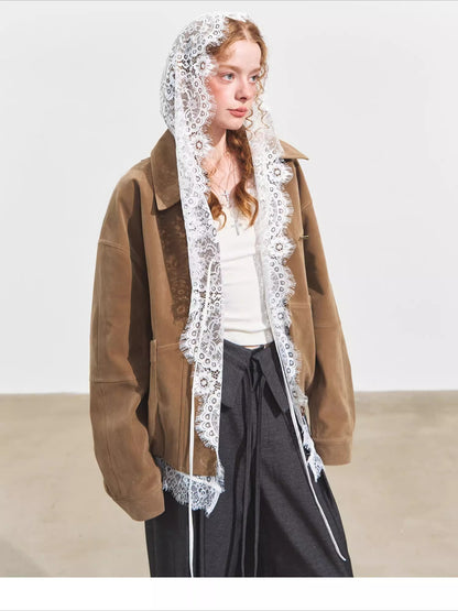 Suede Fog-Effect Oversized Jacket