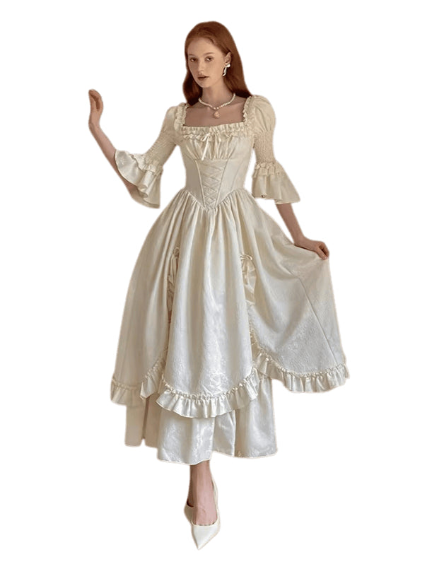 Vintage Court-Style Dress &amp; Waist Belt Set