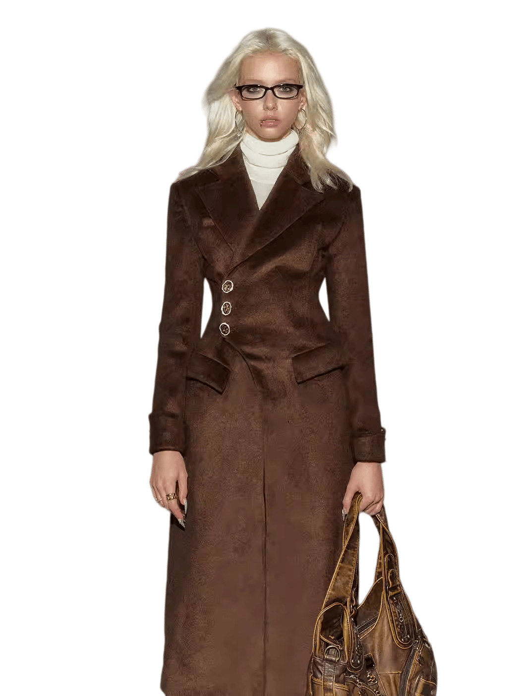 Vintage Wool Waist-Cinched Mid-Length Coat