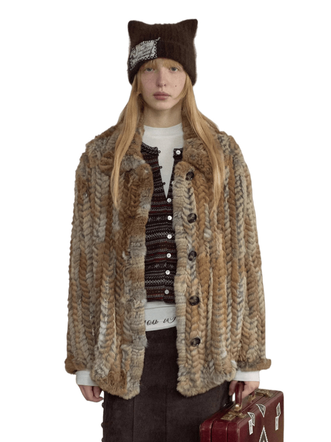 Melard Woven Rabbit Fur Shirt Jacket