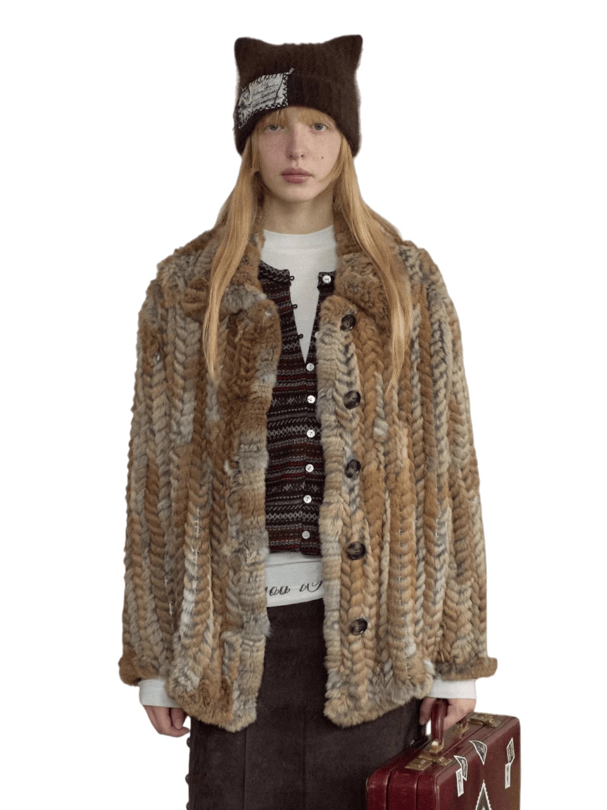 Melard Woven Rabbit Fur Shirt Jacket