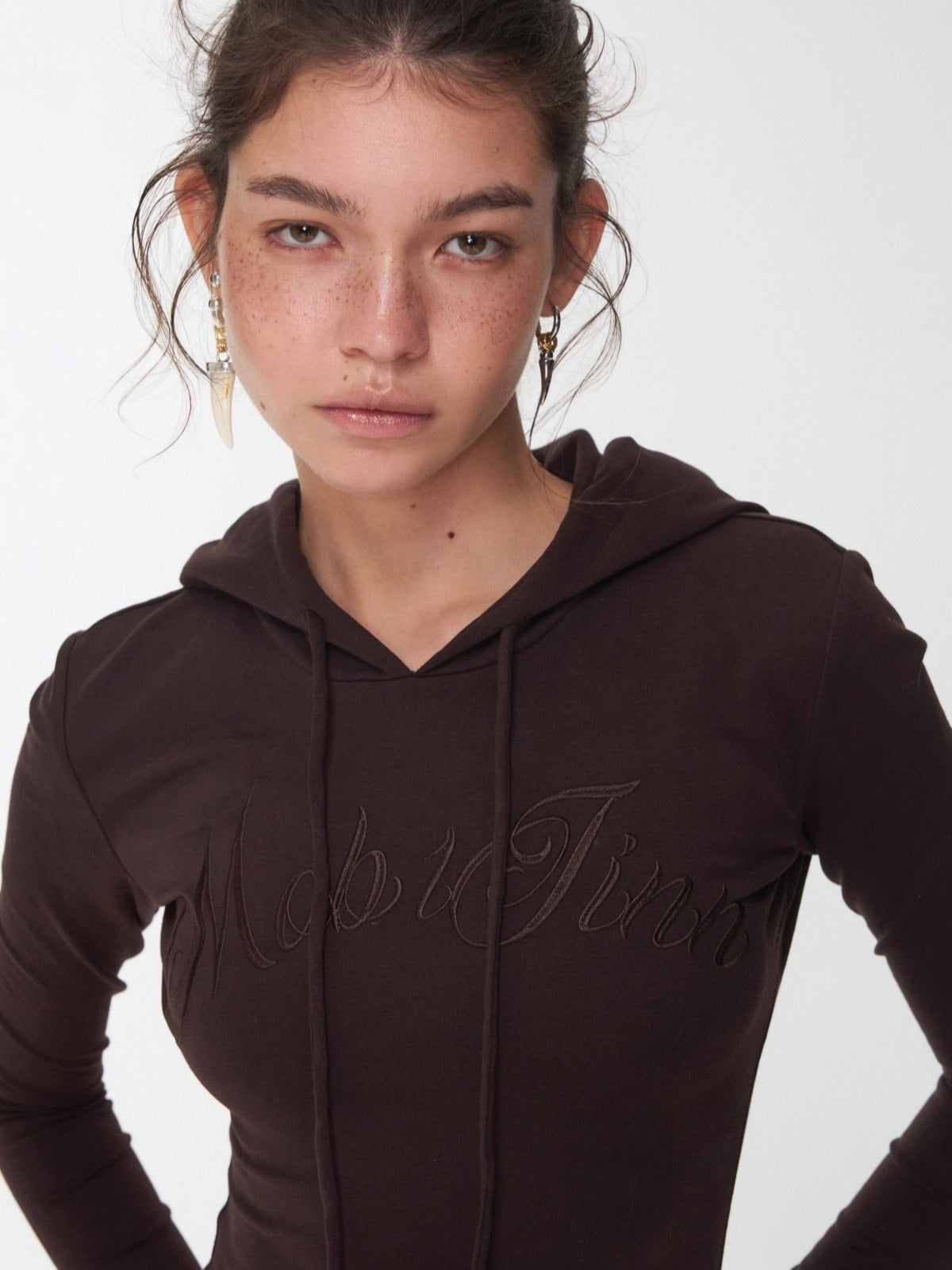 Embroidered Letter Drawstring Hooded Jumpsuit
