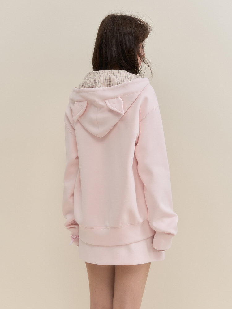 Pink Checkered Little Angel Hoodie &amp; Skirt Set