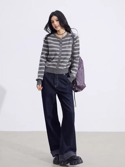 Striped Knit Cardigan &amp; Shawl Two-Piece Set