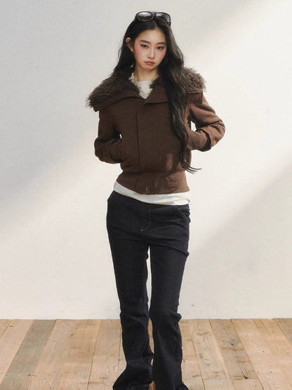 Faux Fur Collar Cropped Sweat Jacket