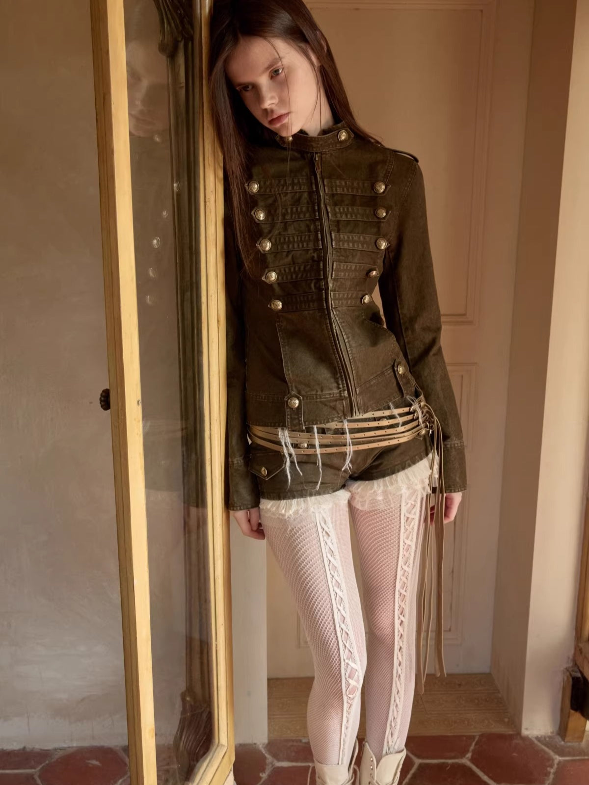 Double-Breasted Distressed Canvas Jacket