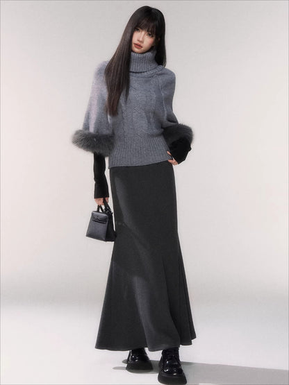 Cable-Knit Turtleneck Cape Sweater