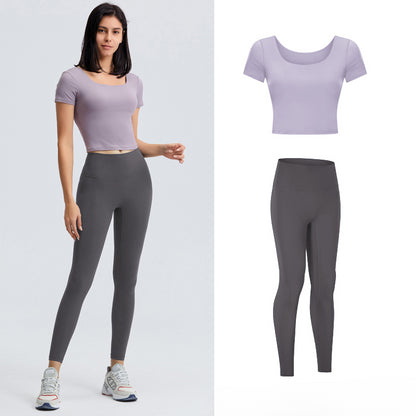 Square-neck Padded Yoga Fitness Top &amp; Seamless Yoga Pants Set