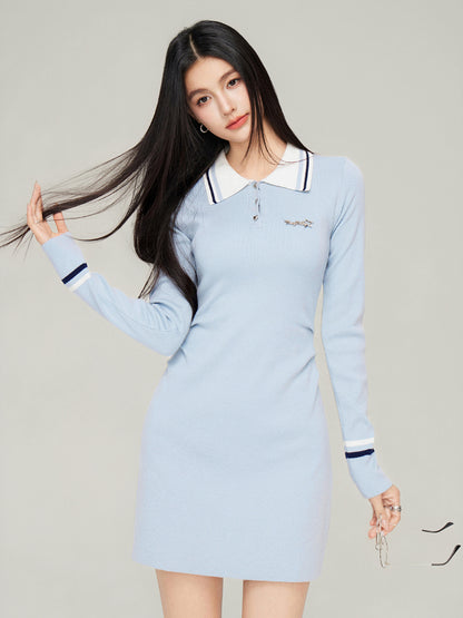 Polo Neck Waistline Knit Dress