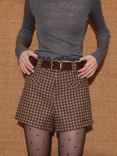 Plaid Suede Belted High-Waist A-Line Shorts - CHINASQUAD