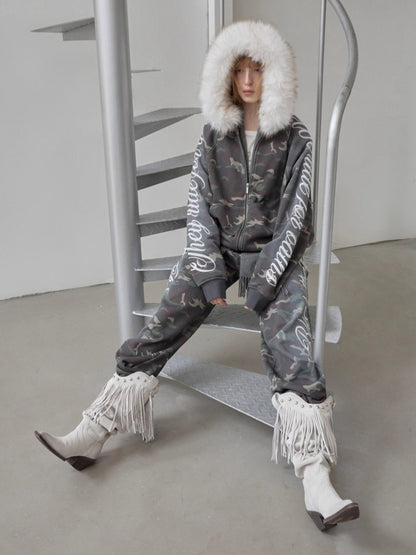 Faux-Fur Hooded Sweatshirt &amp; Sweatpants Set