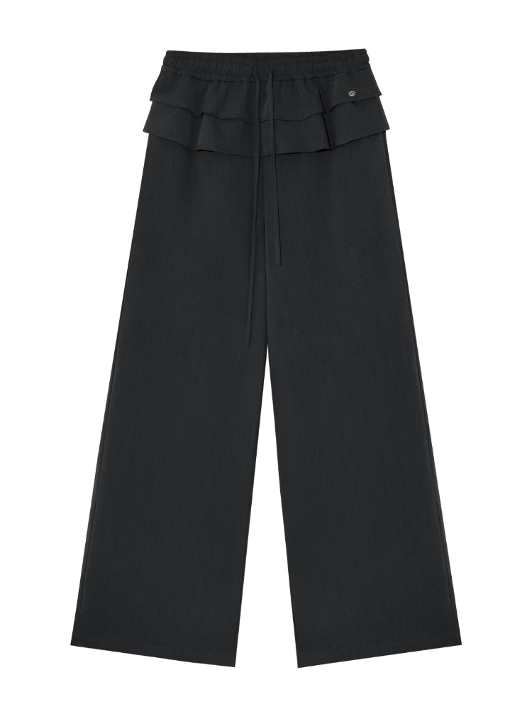 Two-piece Double-layer Ruffle Tie Straight Pants - CHINASQUAD