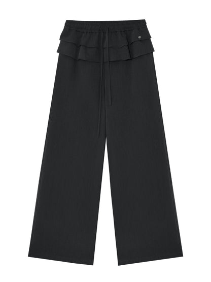 Two-piece Double-layer Ruffle Tie Straight Pants - CHINASQUAD