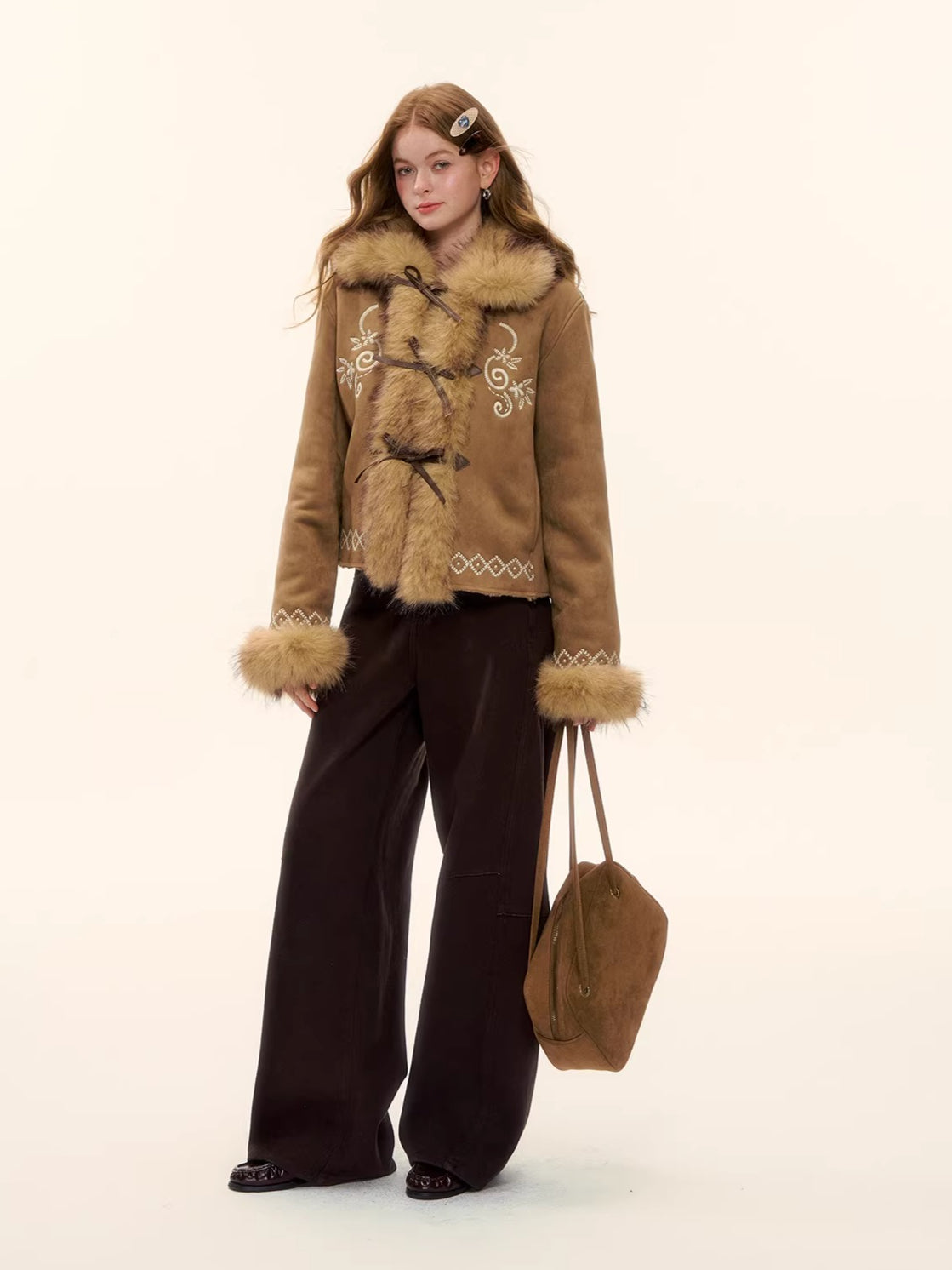 Vintage Brushed Curved-Leg Denim Pants