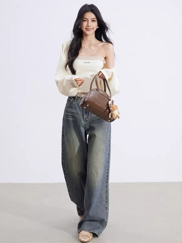 Contrast Batwing Knit 2-Piece Set