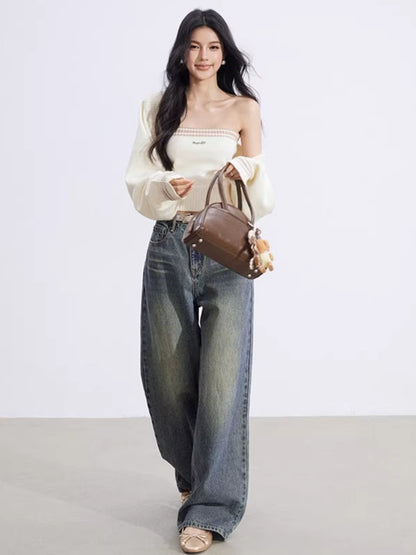 Contrast Batwing Knit 2-Piece Set