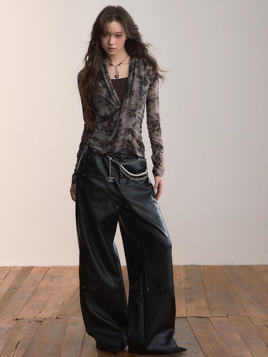 Gleam Rivet Strap PU Leather Pants